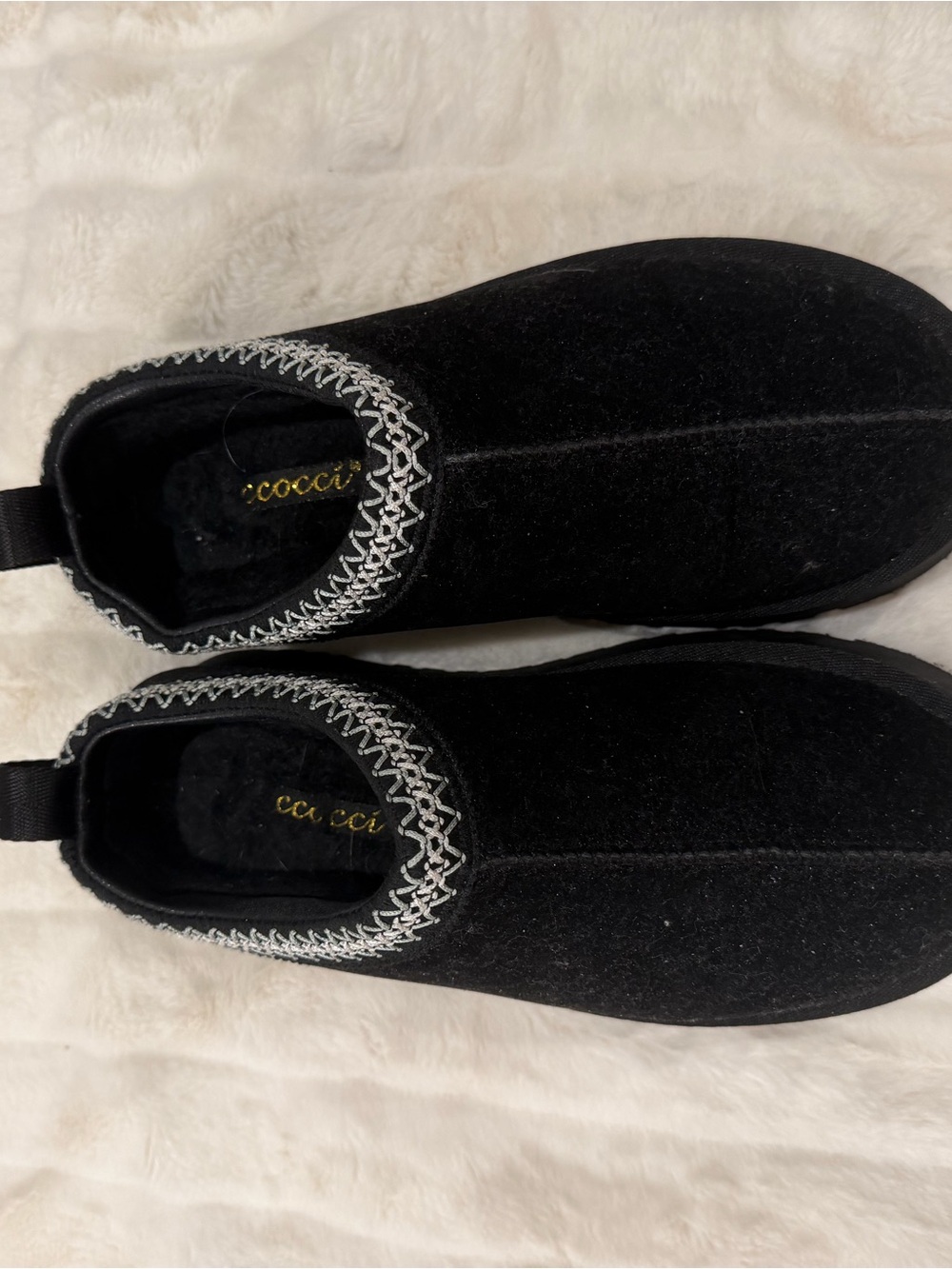 CCOCCI Black Slip-Ons with Silver Embroidered Trim